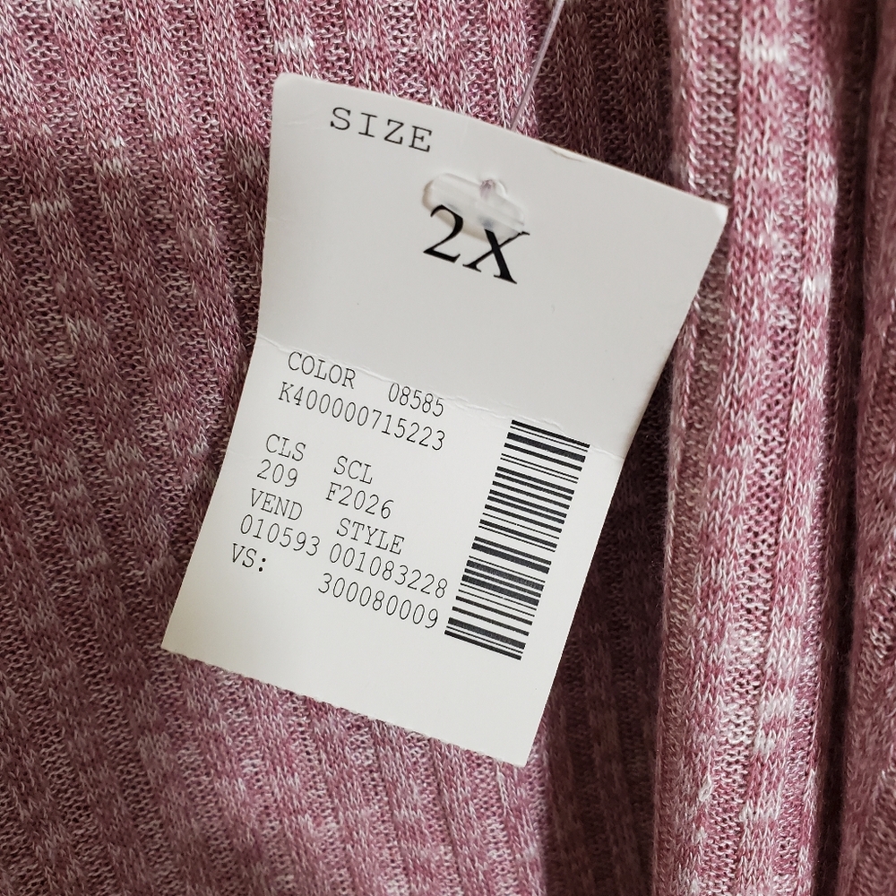 NWT Catherines Shirt Blouse Plaid Trim Ribbed Pink Mauve Size 2X 22 24 - Picture 8 of 11